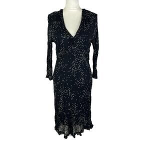 Vintage Majick Black Floral Dress Whimsigoth Witchy V-Neck Size Petite Medium